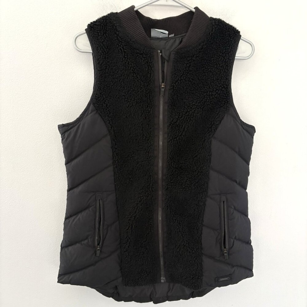 Athleta Women’s Medium Tundra Quilted Black Sherpa Goose Down Full Zip Vest *